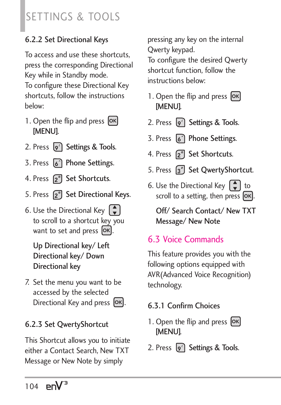 Settings & tools, 3 voice commands | LG LGVX9200 User Manual | Page 106 / 317