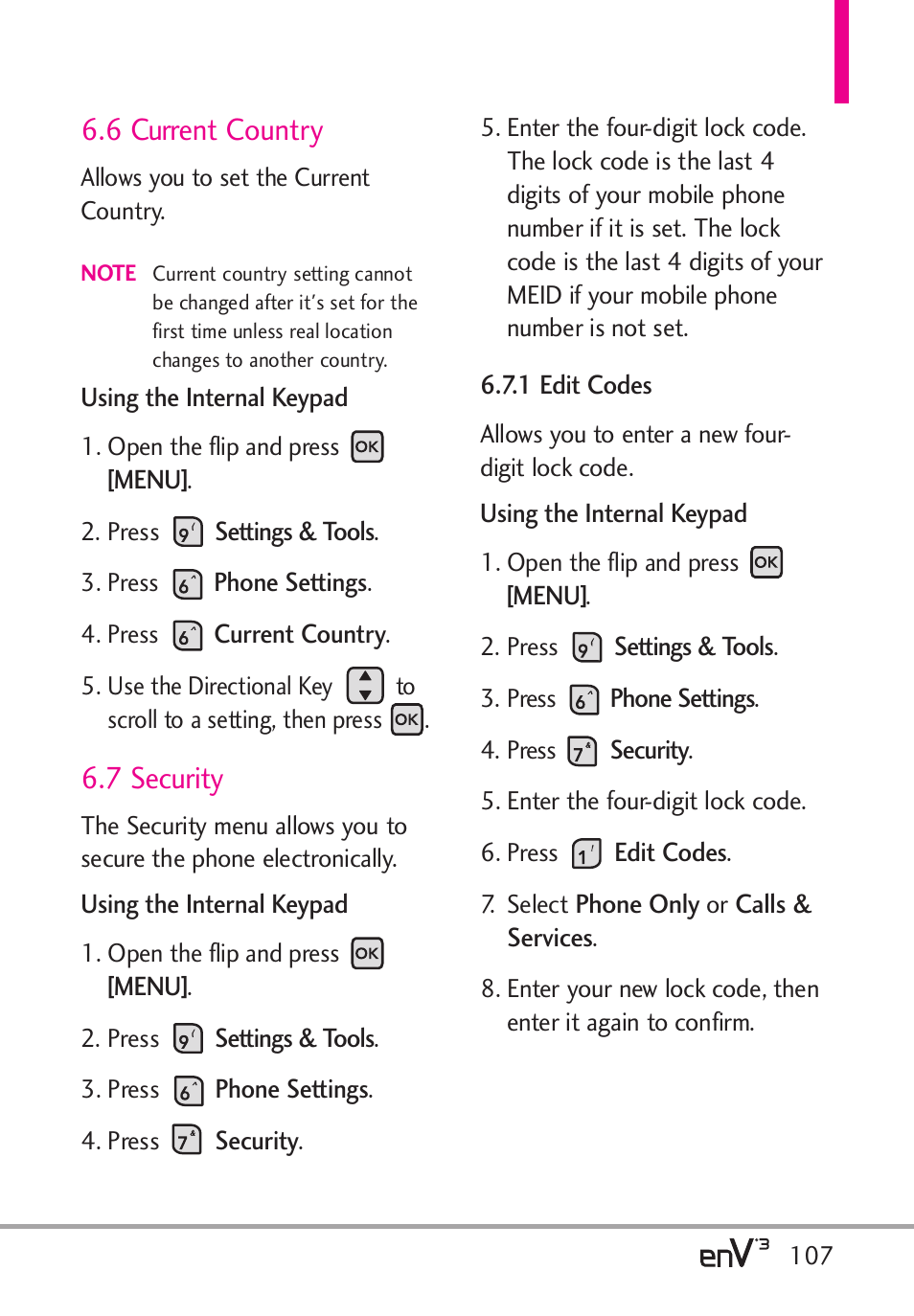 6 current country, 7 security | LG LGVX9200 User Manual | Page 109 / 317