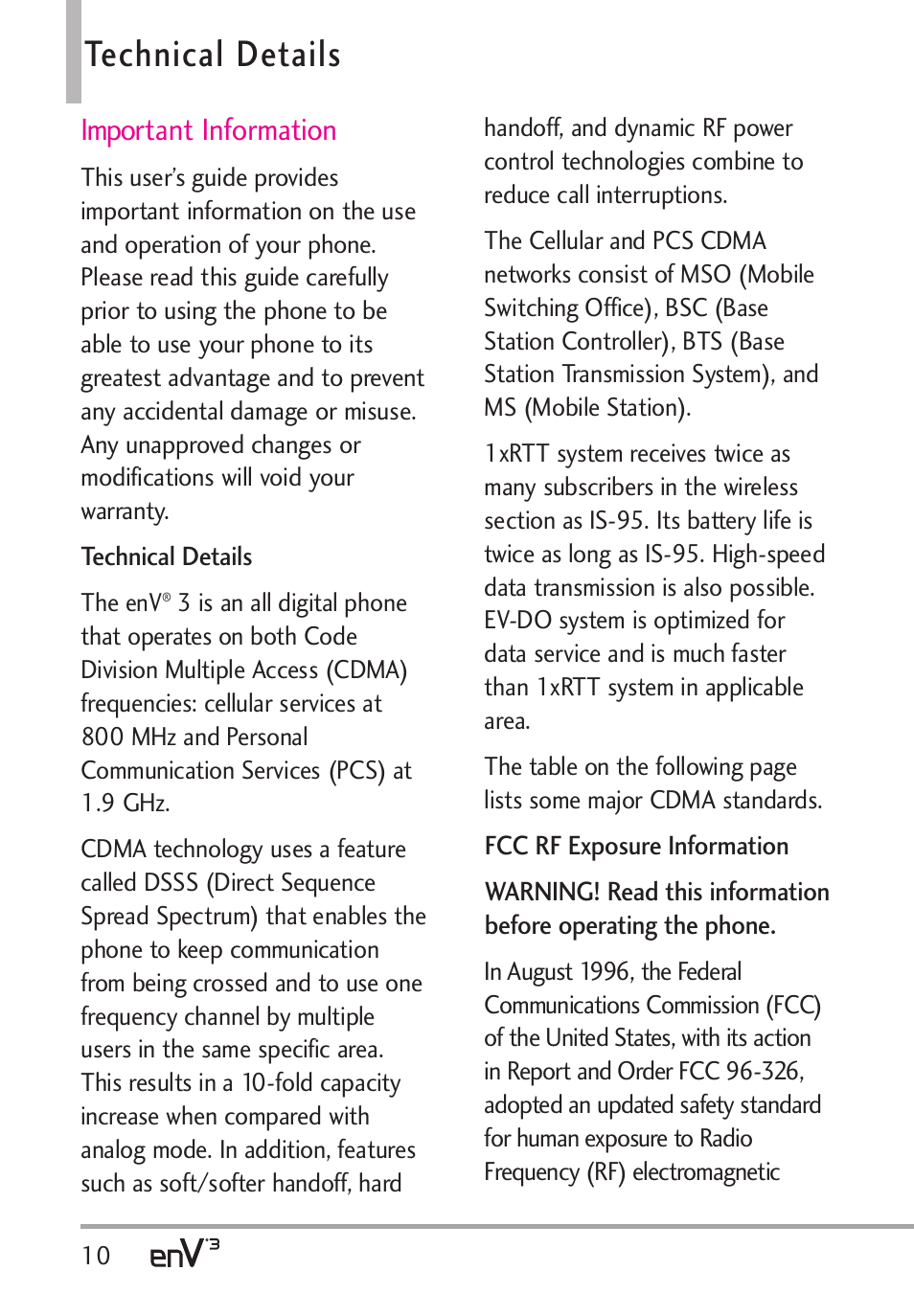 Technical details, Important information | LG LGVX9200 User Manual | Page 12 / 317