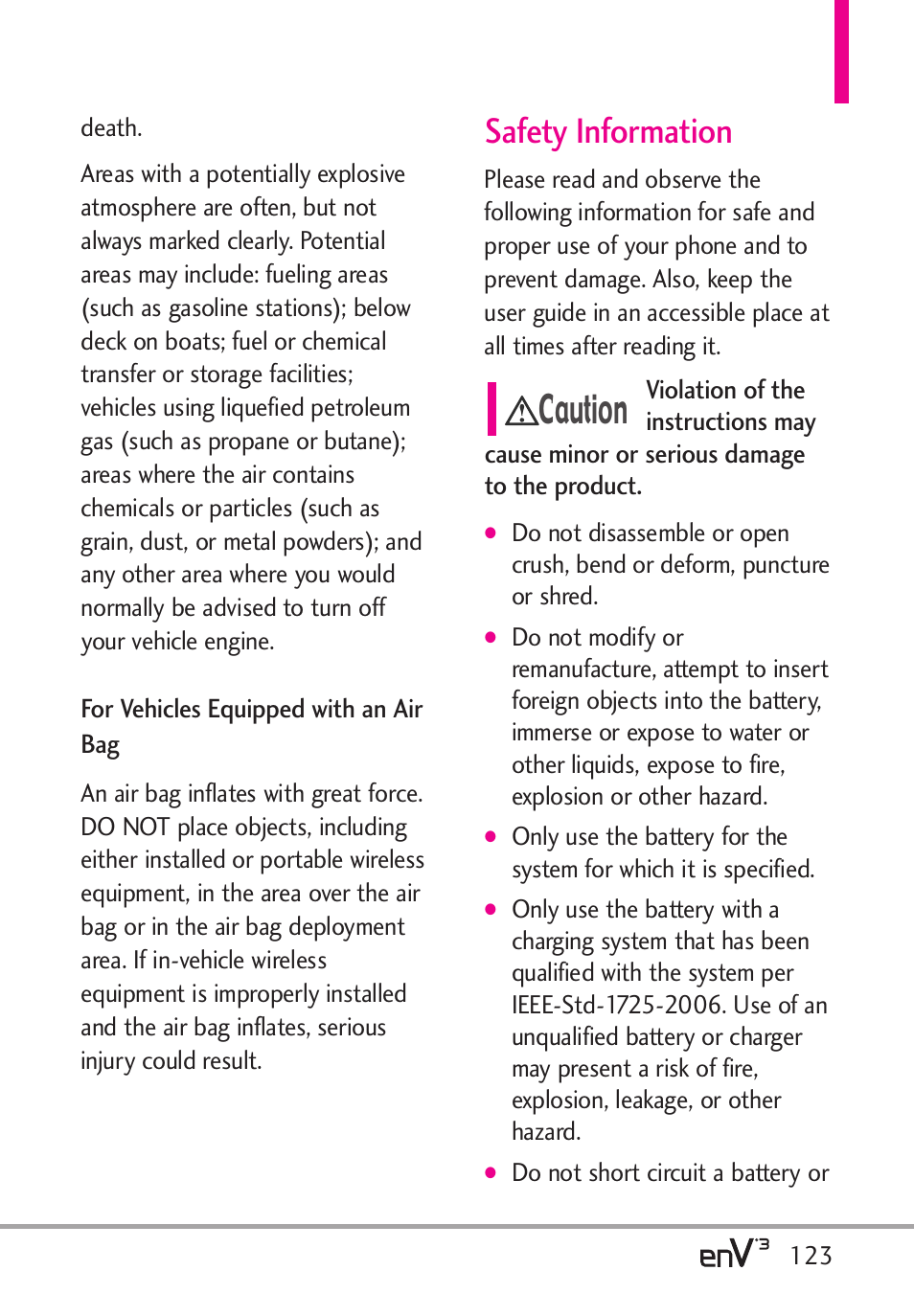 Caution, Safety information | LG LGVX9200 User Manual | Page 125 / 317