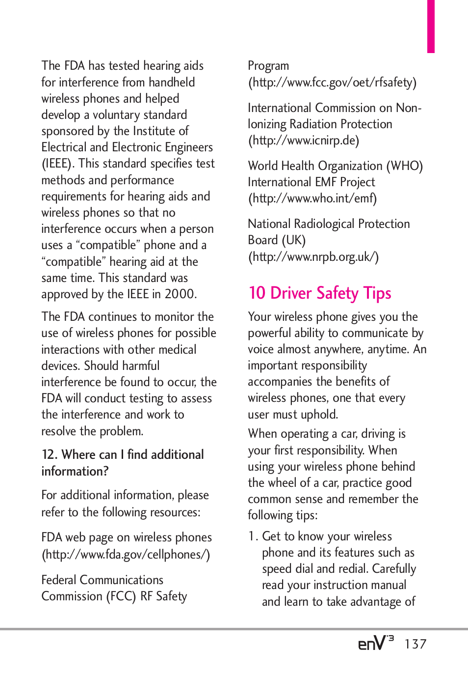 10 driver safety tips | LG LGVX9200 User Manual | Page 139 / 317