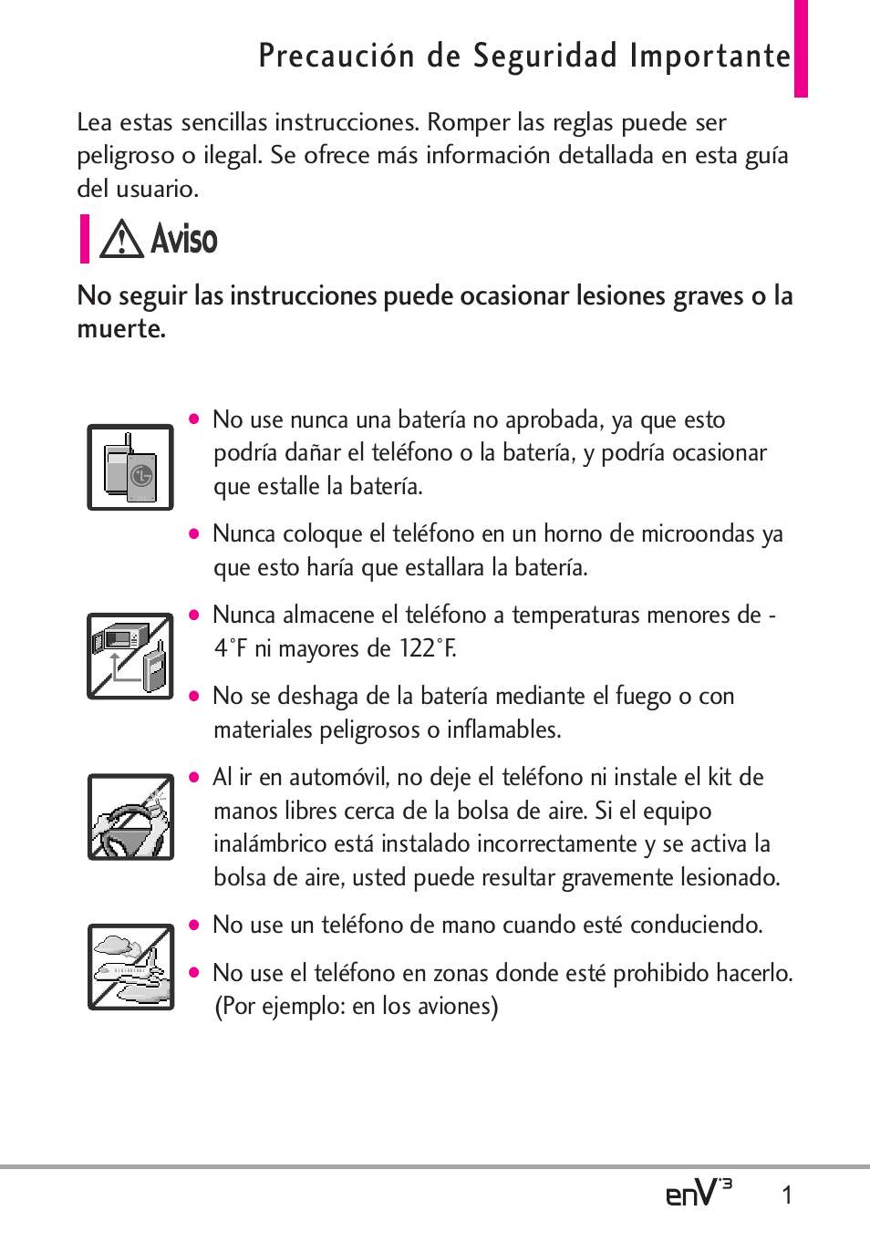 Precaución de seguridad importante | LG LGVX9200 User Manual | Page 156 / 317