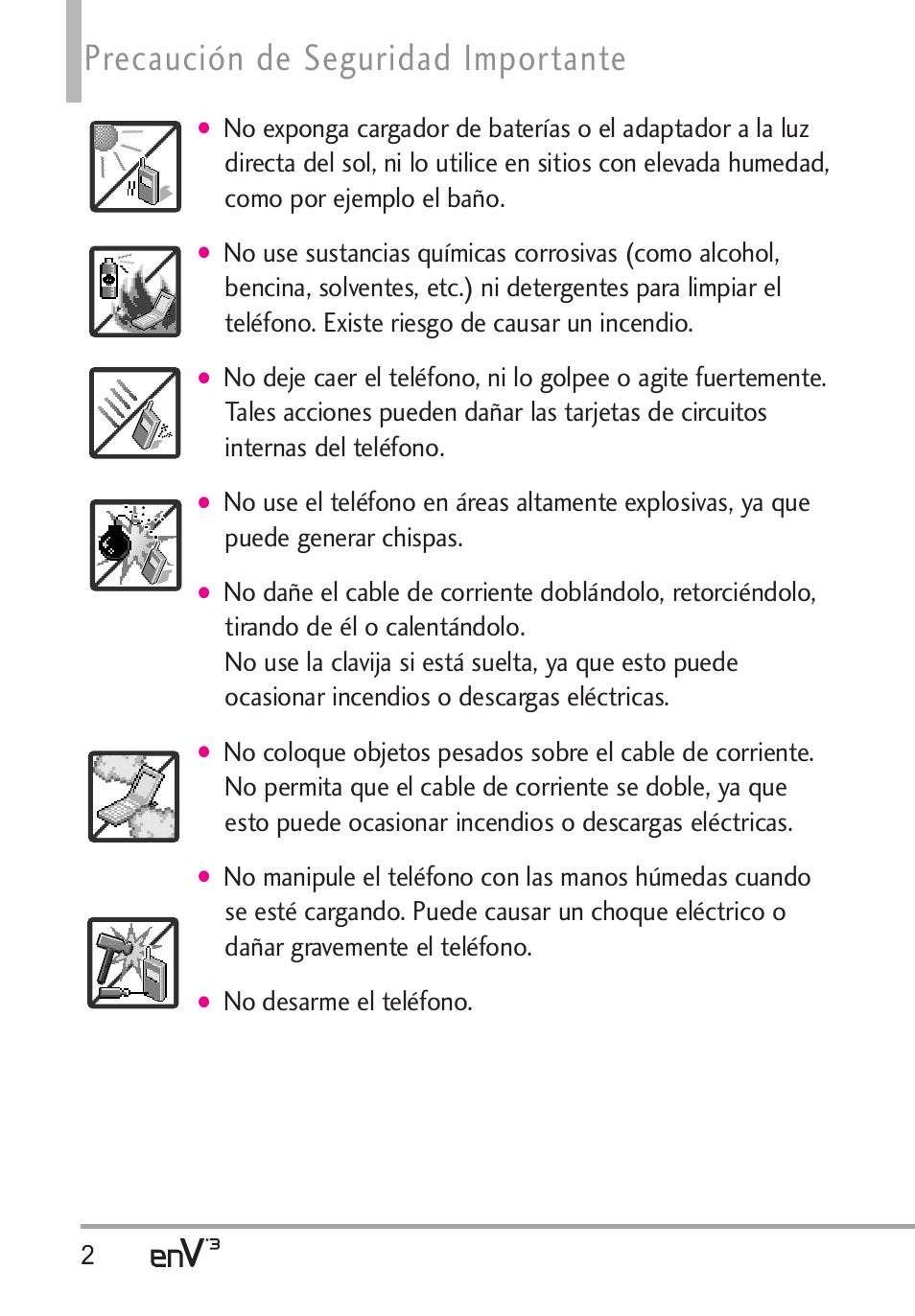 Precaución de seguridad importante, No desarme el teléfono | LG LGVX9200 User Manual | Page 157 / 317