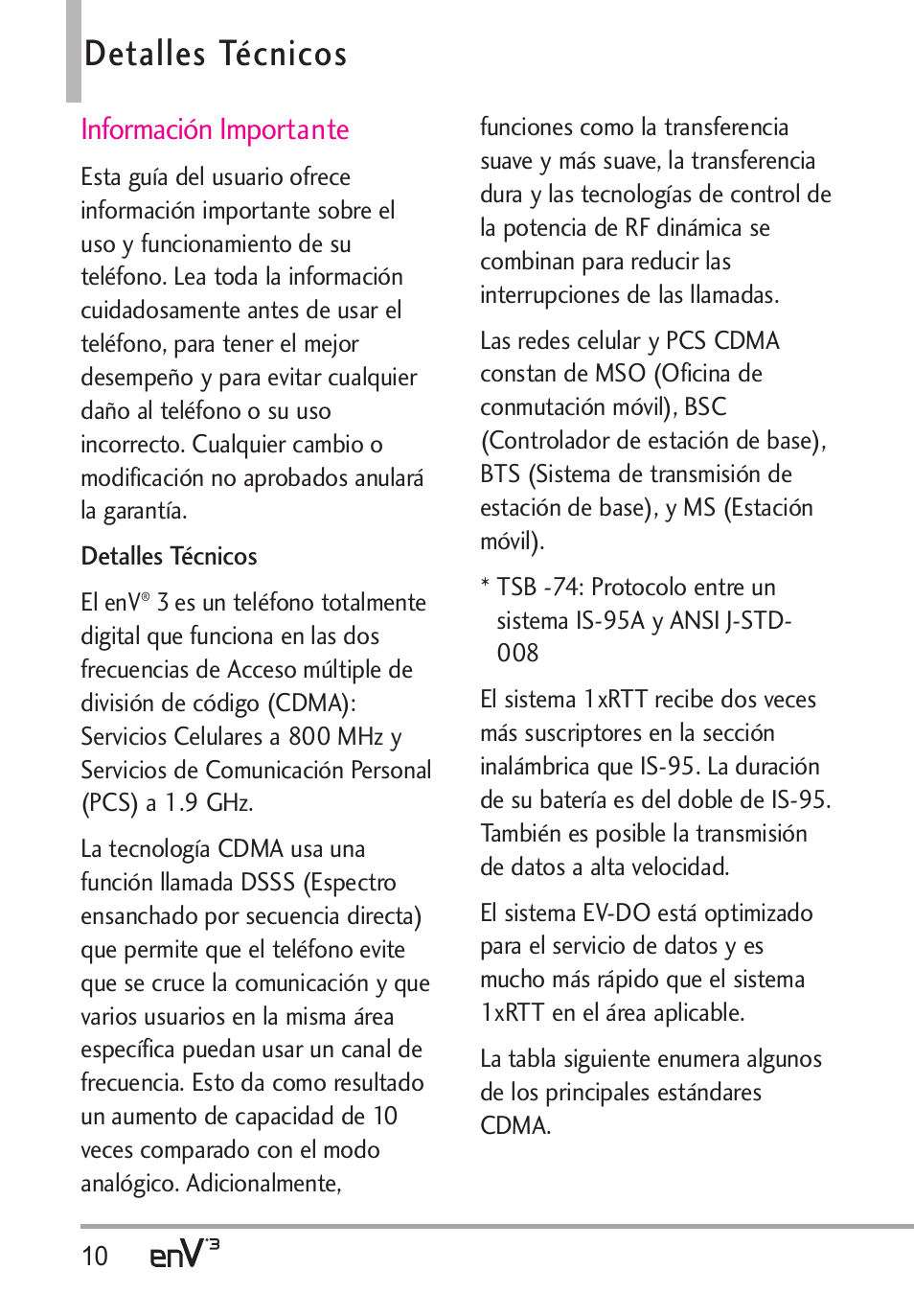 Detalles técnicos, Información importante | LG LGVX9200 User Manual | Page 165 / 317