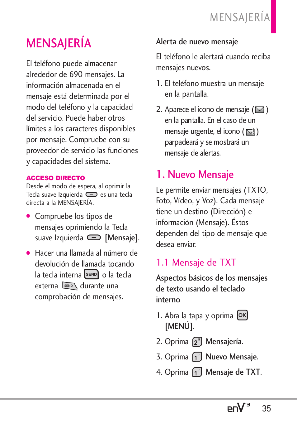 Mensajería, Nuevo mensaje, 1 mensaje de txt | LG LGVX9200 User Manual | Page 190 / 317