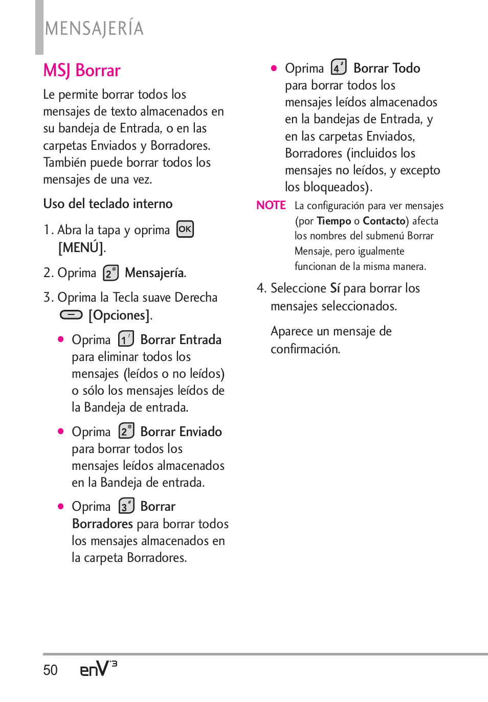 Mensajería, Msj borrar | LG LGVX9200 User Manual | Page 205 / 317