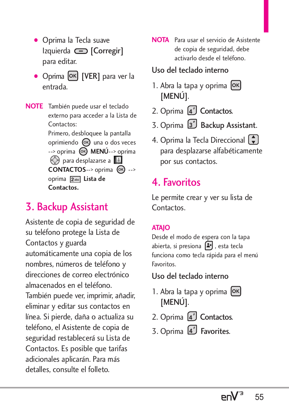 Backup assistant, Favoritos | LG LGVX9200 User Manual | Page 210 / 317