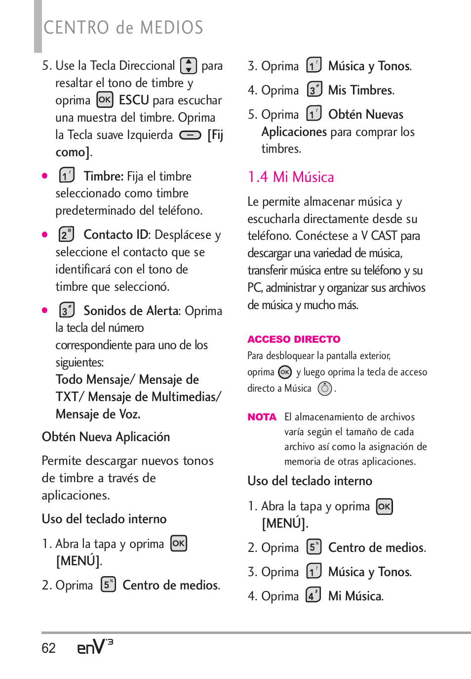 Centro de medios, 4 mi música | LG LGVX9200 User Manual | Page 217 / 317