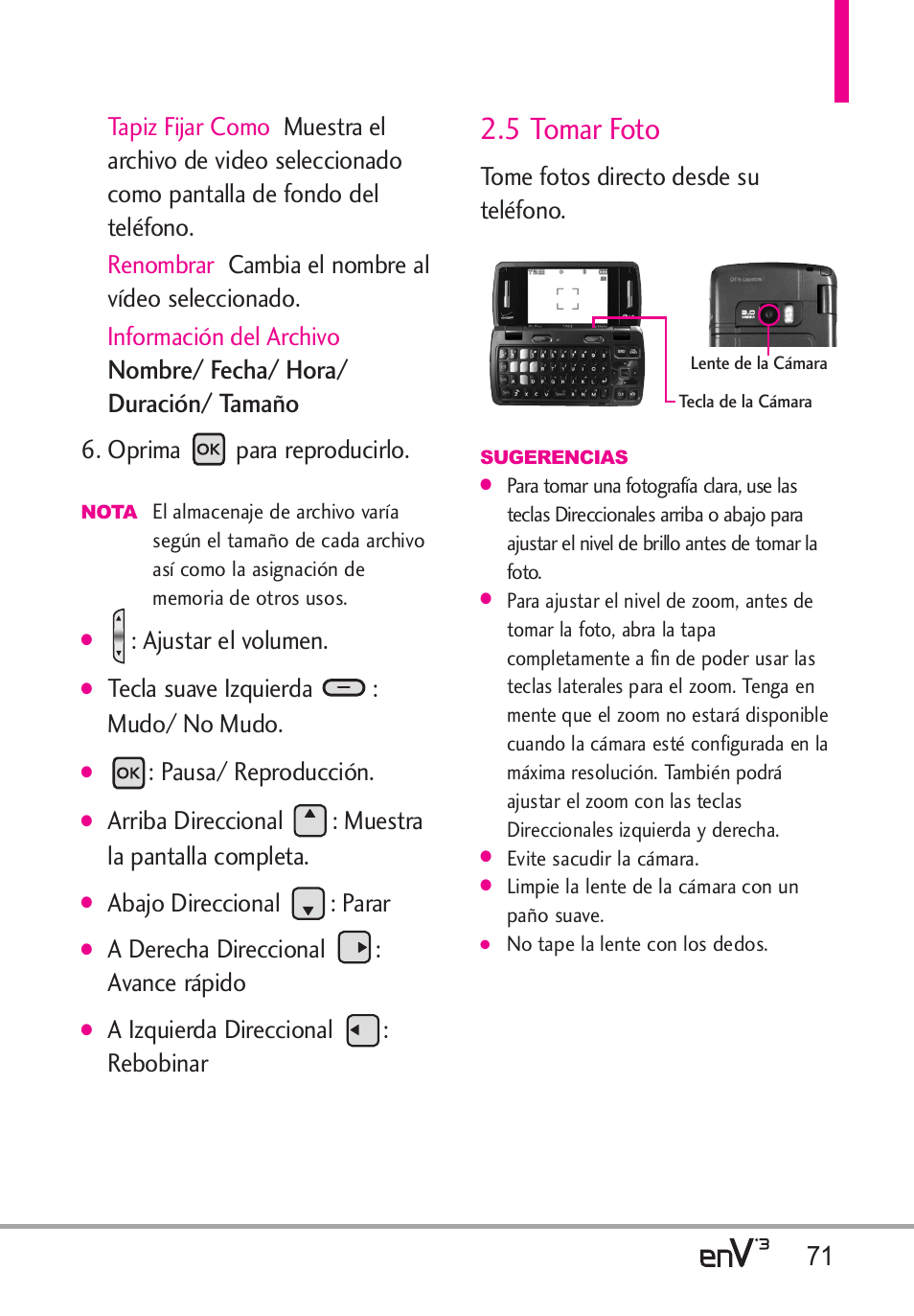 5 tomar foto, Nombre/ fecha/ hora/ duración/ tamaño | LG LGVX9200 User Manual | Page 226 / 317