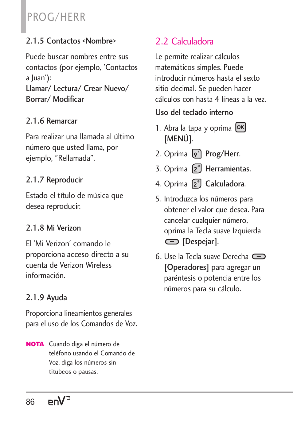 Prog/herr, 2 calculadora | LG LGVX9200 User Manual | Page 241 / 317