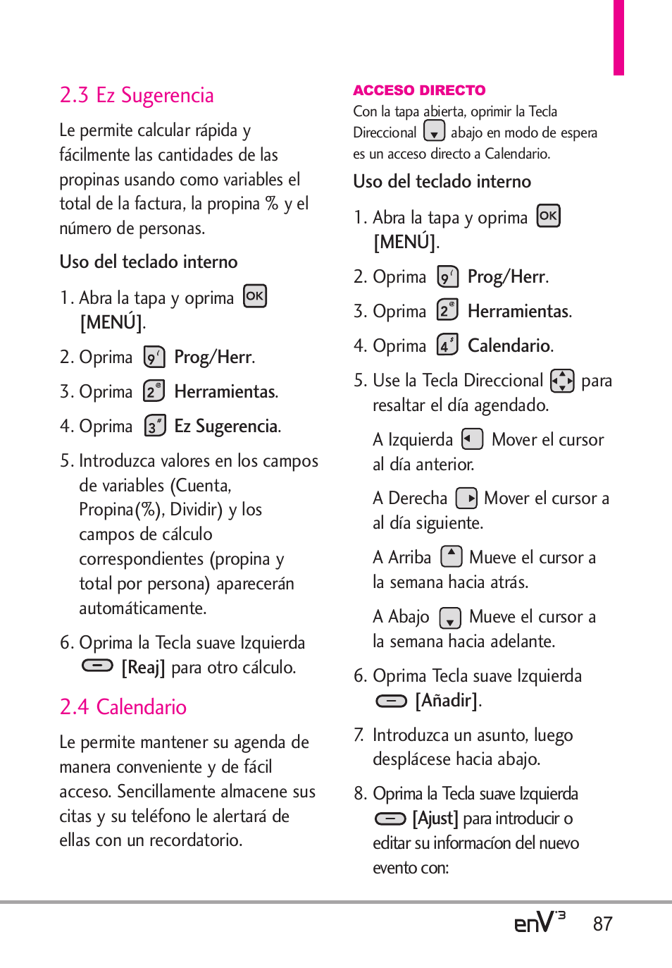 3 ez sugerencia, 4 calendario | LG LGVX9200 User Manual | Page 242 / 317