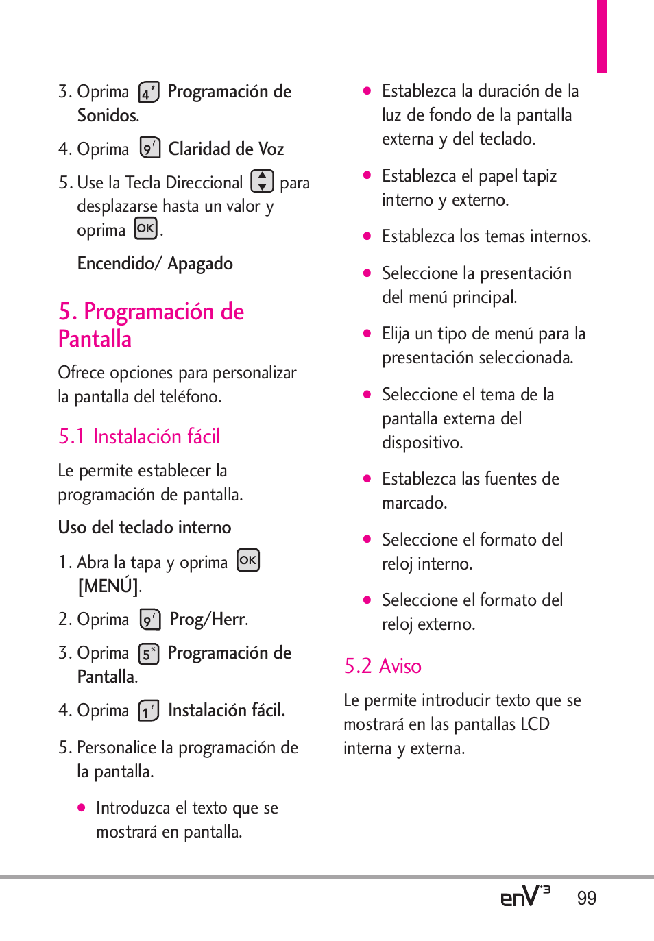 Programación de pantalla, 1 instalación fácil, 2 aviso | LG LGVX9200 User Manual | Page 254 / 317