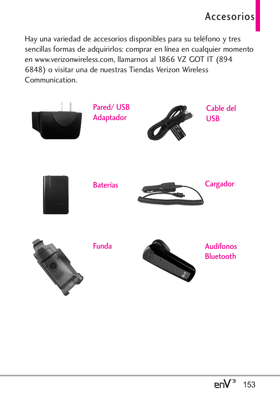 Accesorios | LG LGVX9200 User Manual | Page 308 / 317