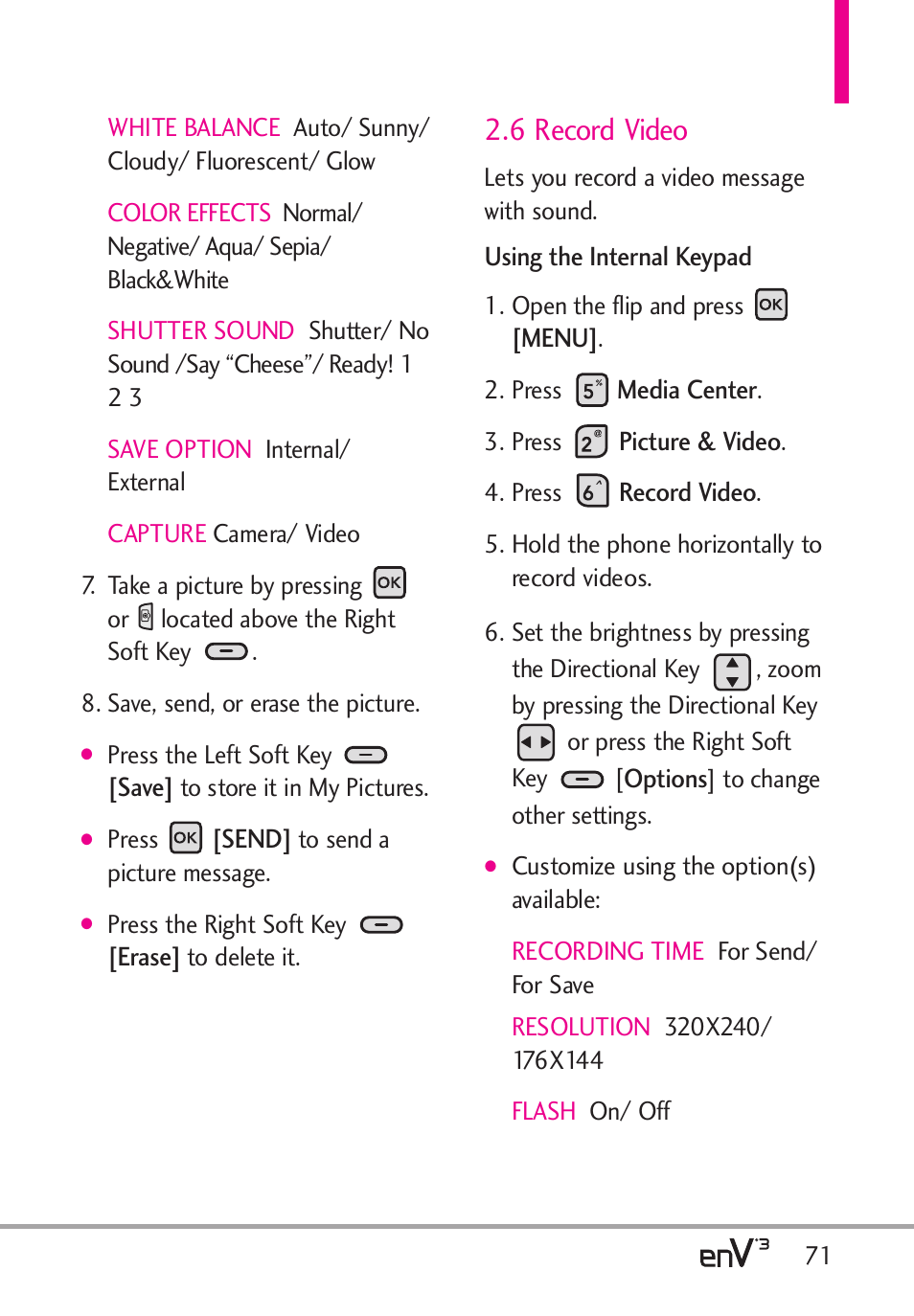 6 record video | LG LGVX9200 User Manual | Page 73 / 317