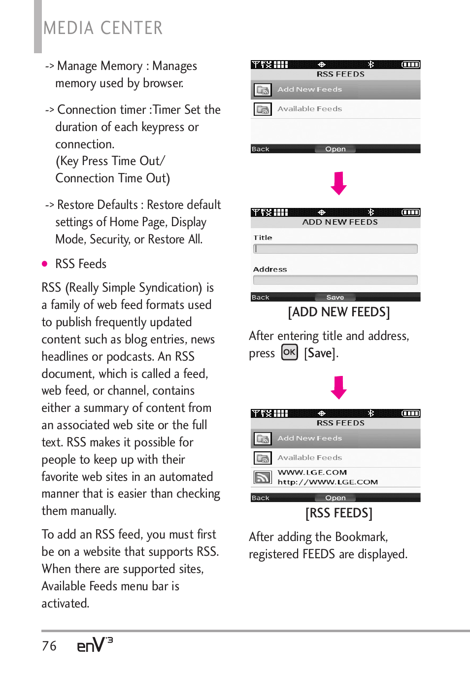 Media center | LG LGVX9200 User Manual | Page 78 / 317