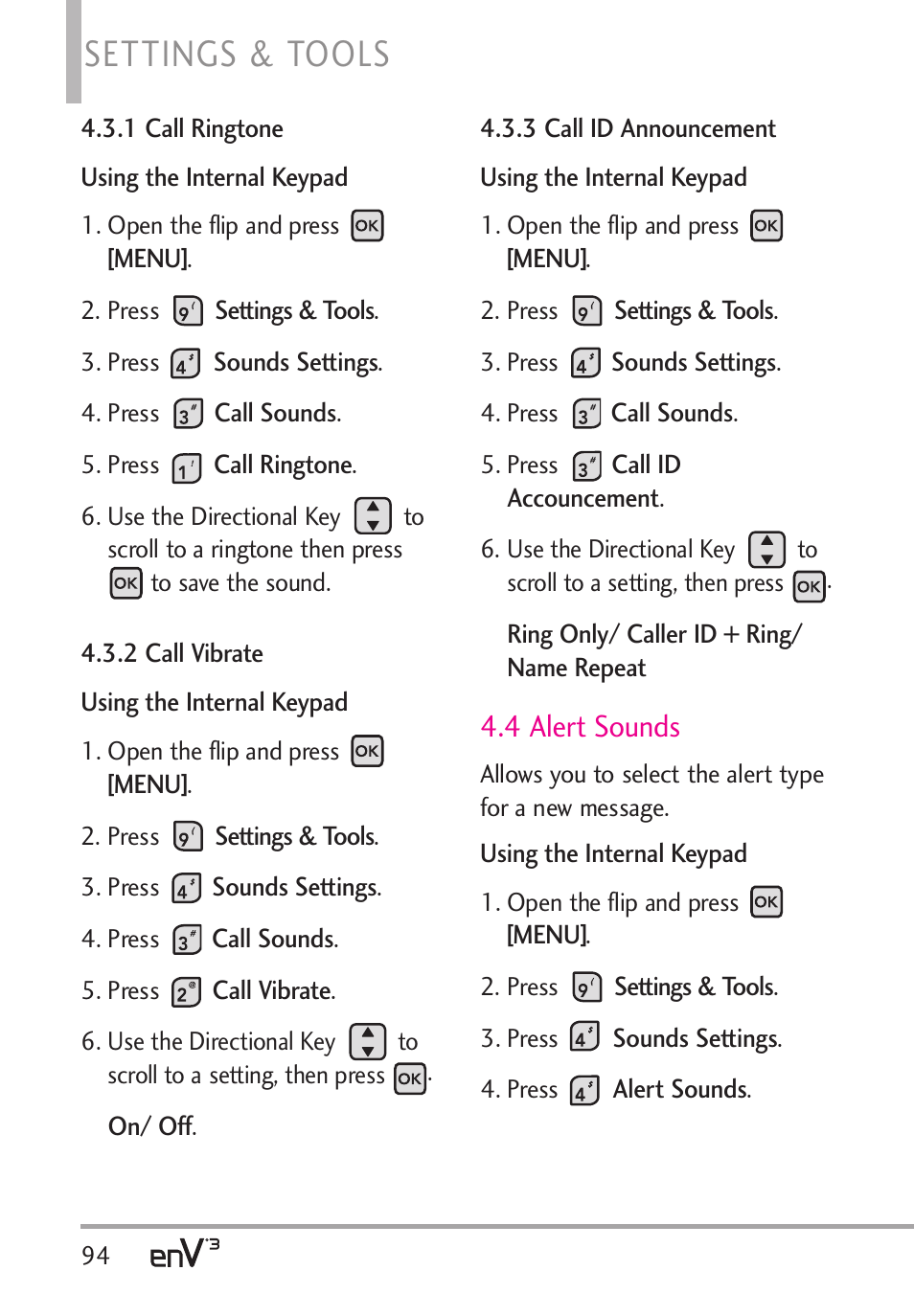 Settings & tools, 4 alert sounds | LG LGVX9200 User Manual | Page 96 / 317