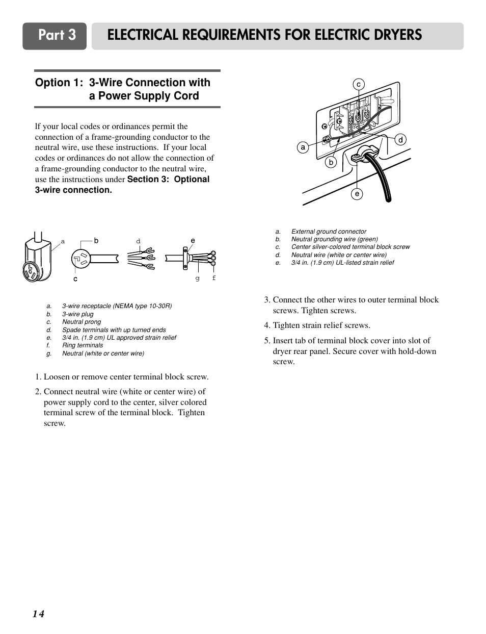 Part 3 electrical requirements for electric dryers | LG DLG0332W User Manual | Page 15 / 60