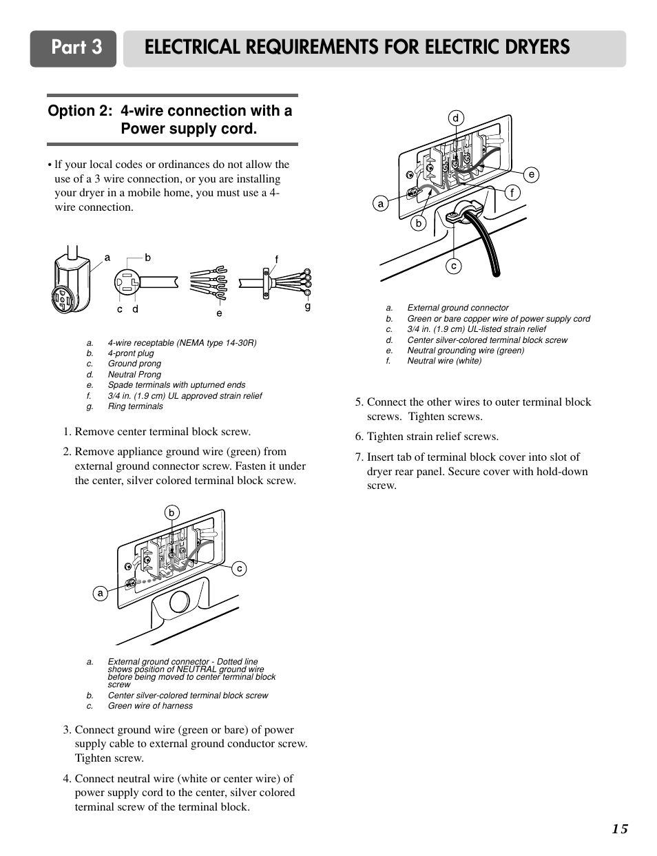 Part 3 electrical requirements for electric dryers | LG DLG0332W User Manual | Page 16 / 60