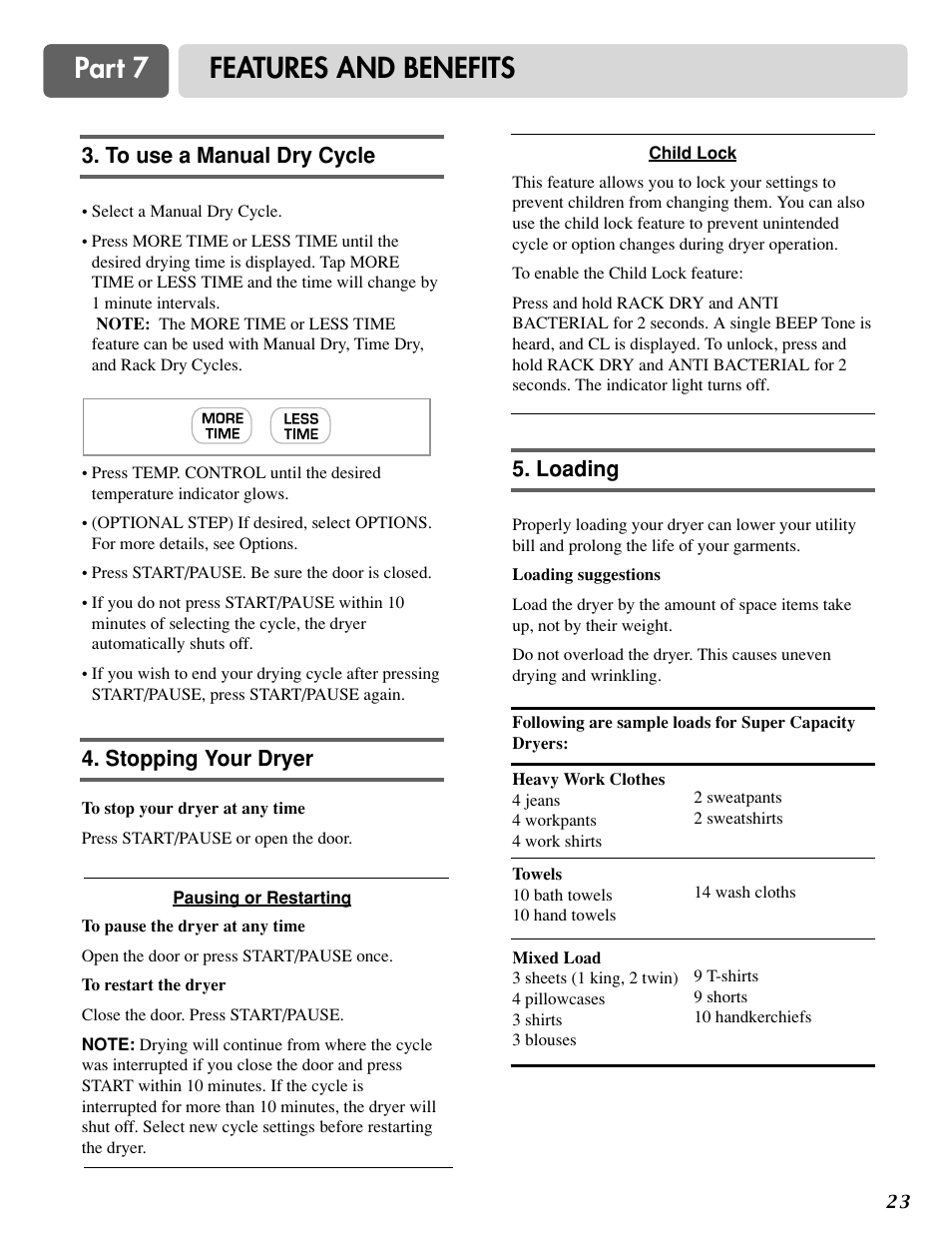 Part 7 features and benefits | LG DLG0332W User Manual | Page 24 / 60