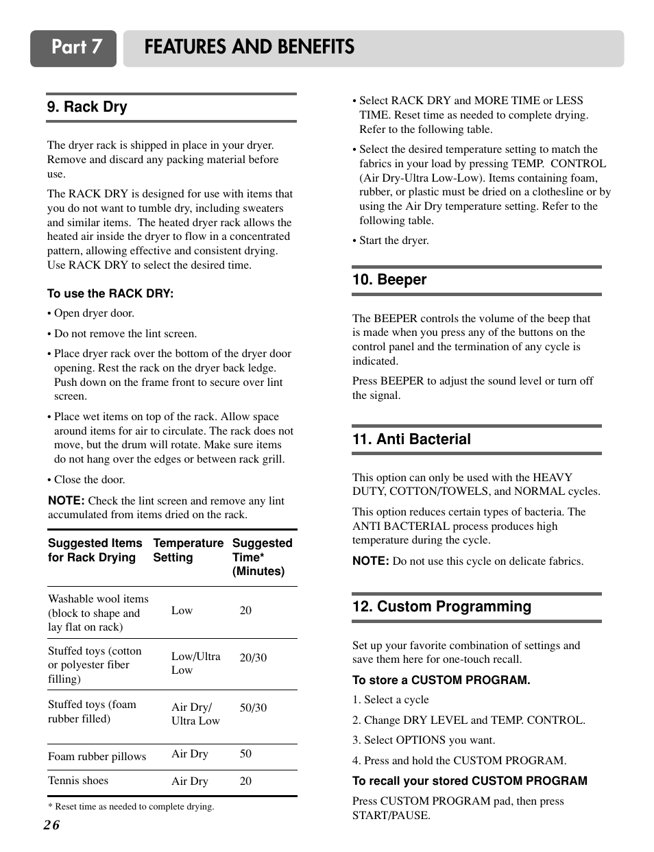 Part 7 features and benefits | LG DLG0332W User Manual | Page 27 / 60