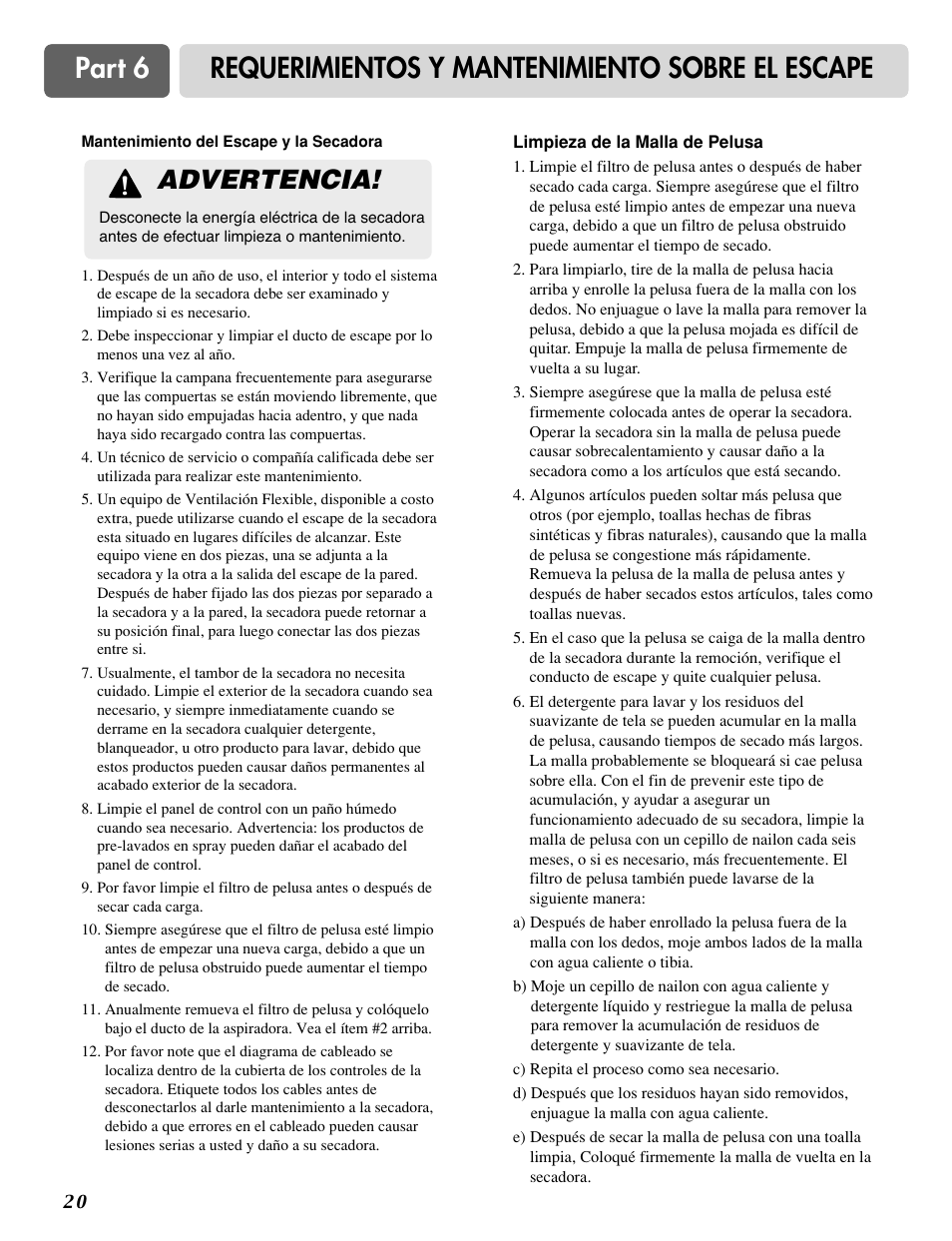Advertencia | LG DLG0332W User Manual | Page 50 / 60