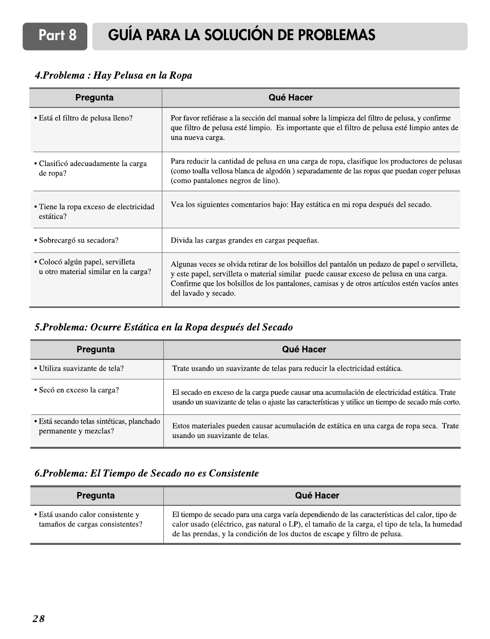 Part 8 guía para la solución de problemas | LG DLG0332W User Manual | Page 58 / 60