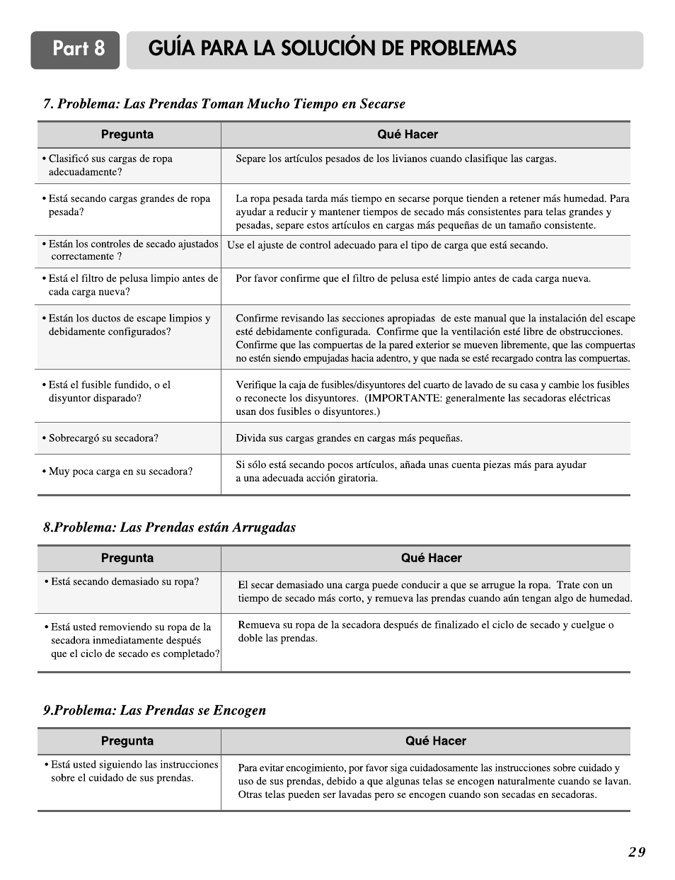 Part 8 guía para la solución de problemas | LG DLG0332W User Manual | Page 59 / 60