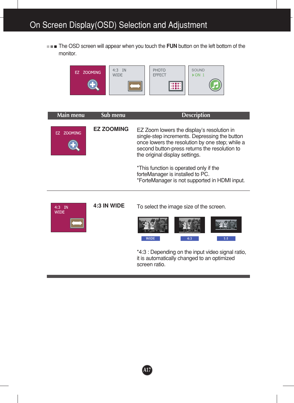 On screen display(osd) selection and adjustment | LG W2452V-TF User Manual | Page 18 / 27