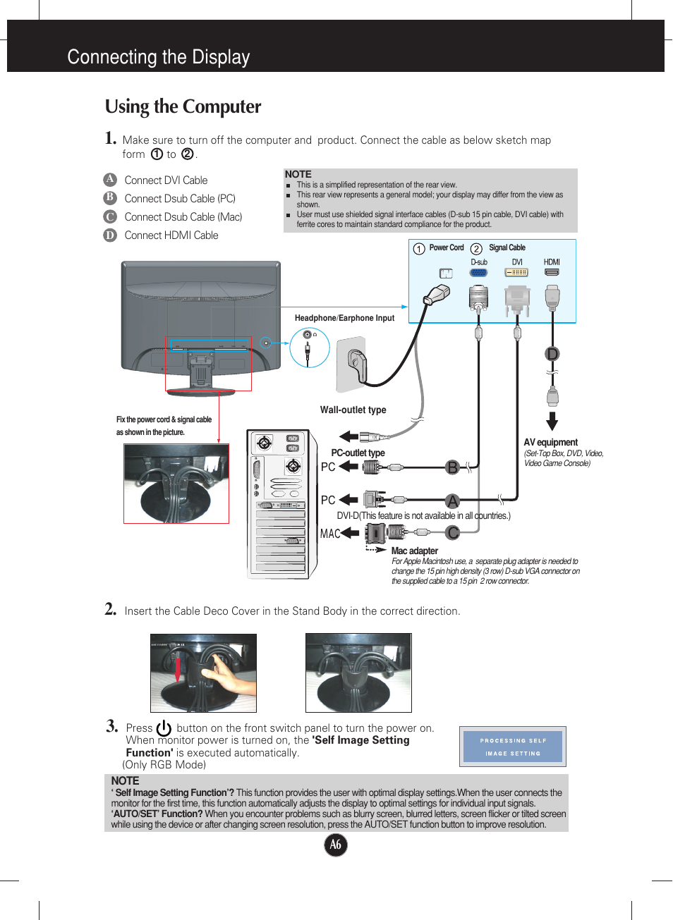 Using the computer, Connecting the display | LG W2452V-TF User Manual | Page 7 / 27