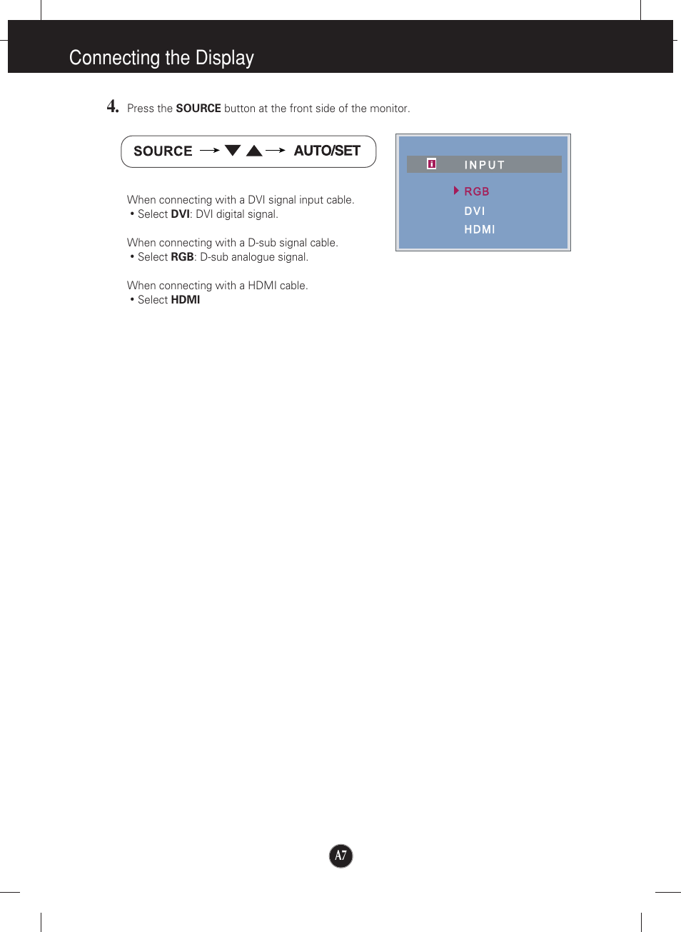 Connecting the display | LG W2452V-TF User Manual | Page 8 / 27