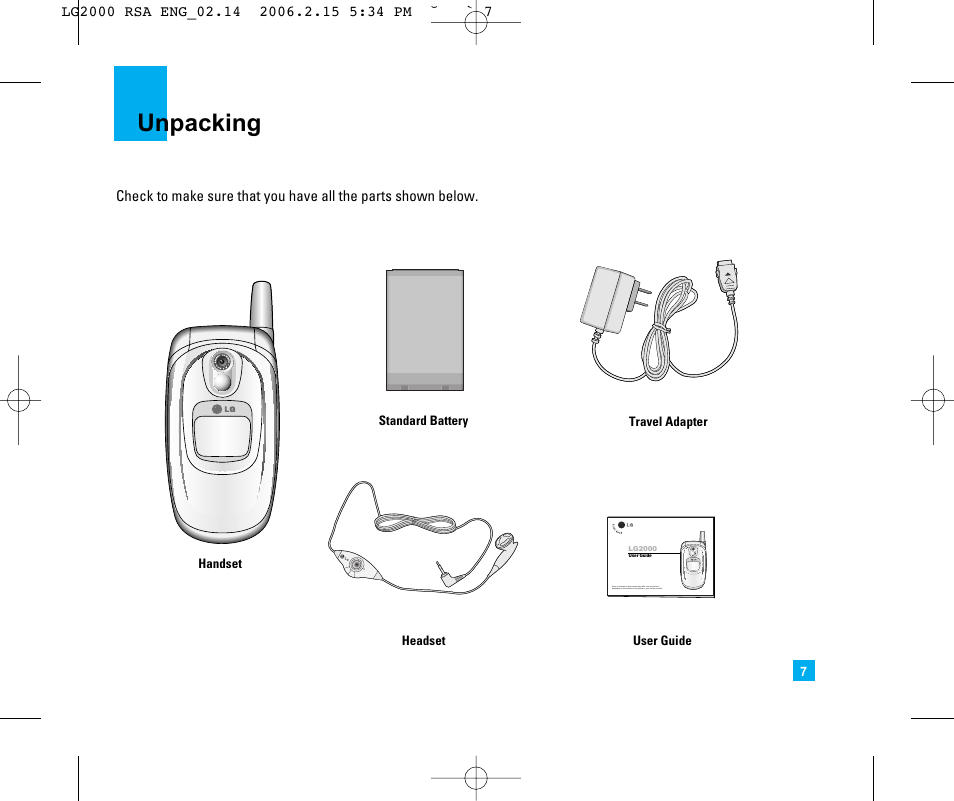 Unpacking | LG LG2000 User Manual | Page 11 / 98