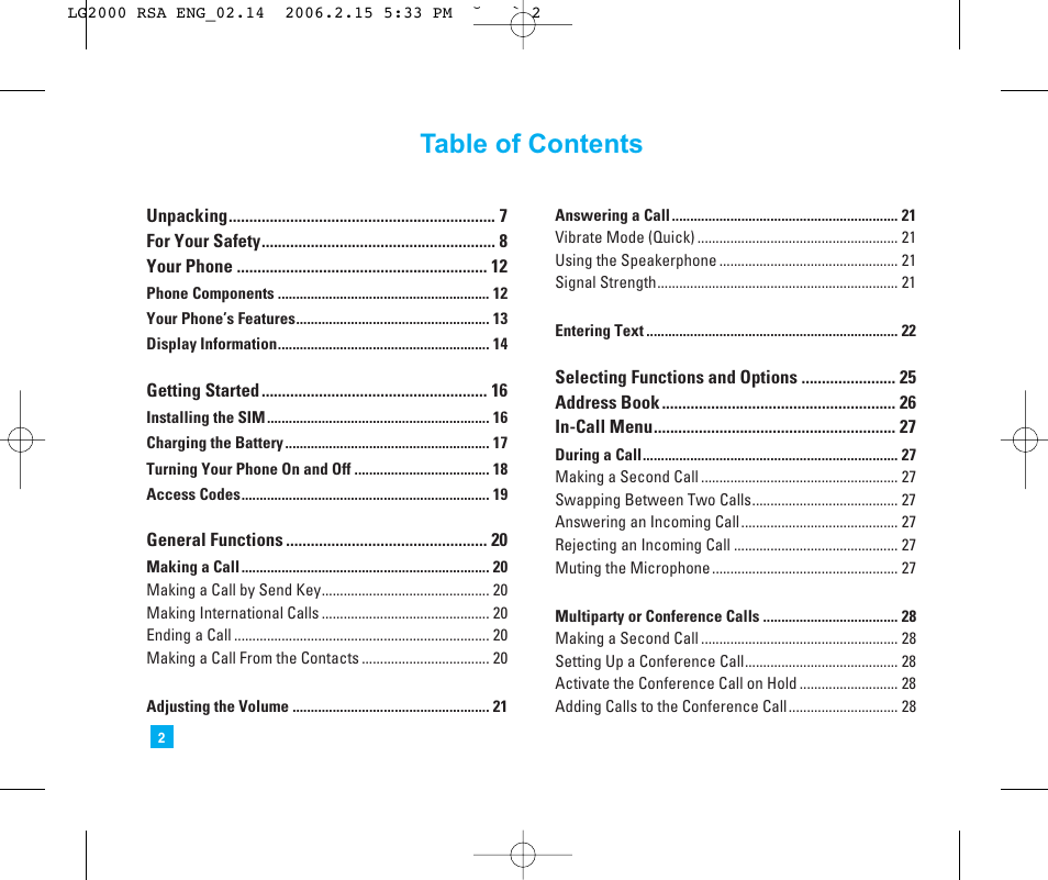 LG LG2000 User Manual | Page 6 / 98