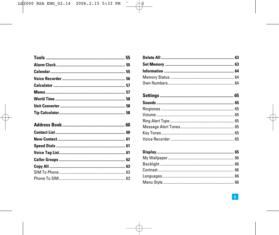 LG LG2000 User Manual | Page 9 / 98