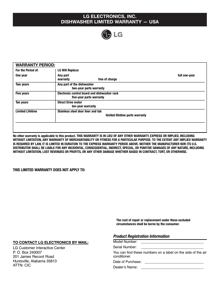 Product registration information | LG LDF9932ST User Manual | Page 24 / 76