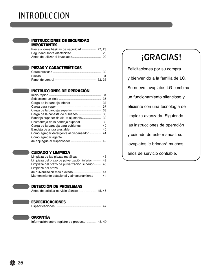 I n t roducción, Gracias | LG LDF9932ST User Manual | Page 26 / 76