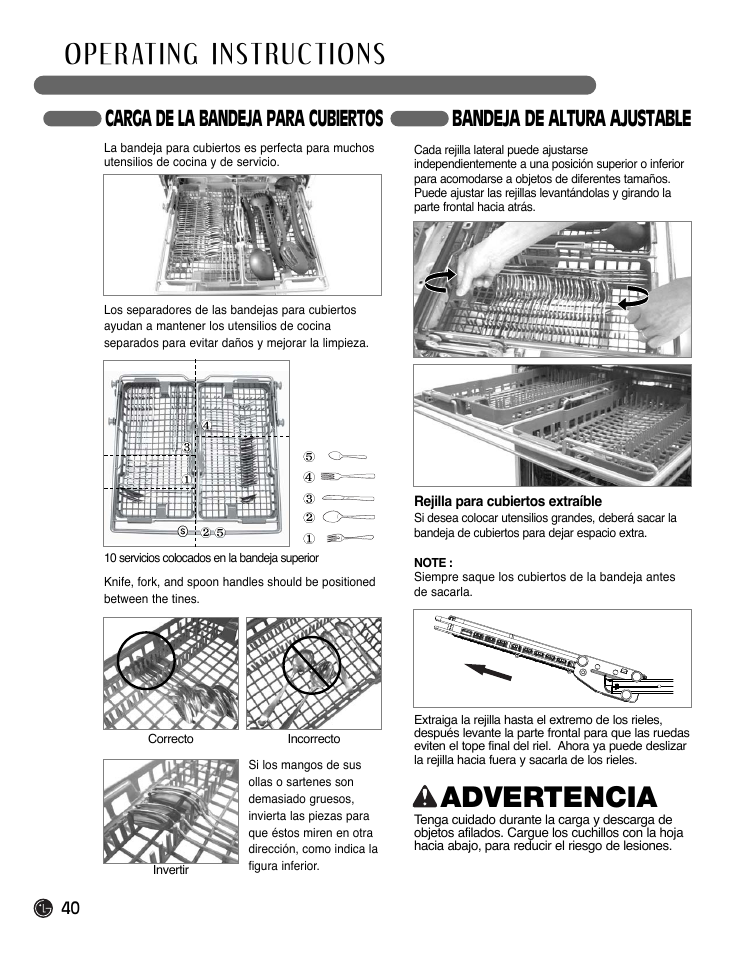 Advertencia | LG LDF9932ST User Manual | Page 40 / 76