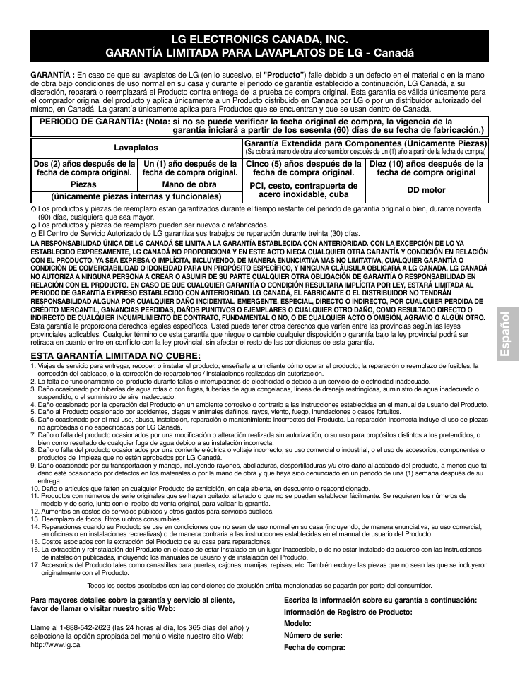 Español | LG LDF9932ST User Manual | Page 49 / 76