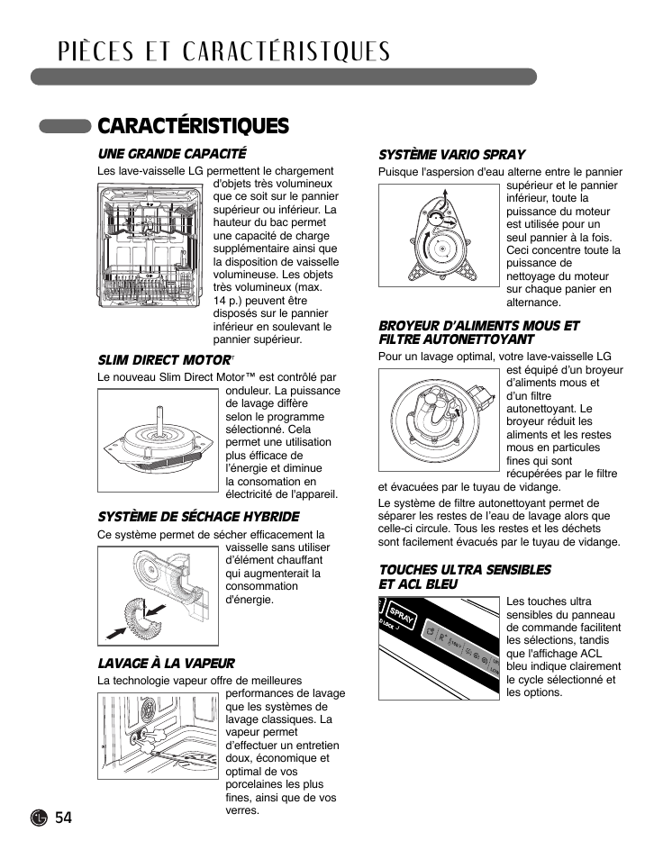 Caractéristiques | LG LDF9932ST User Manual | Page 54 / 76