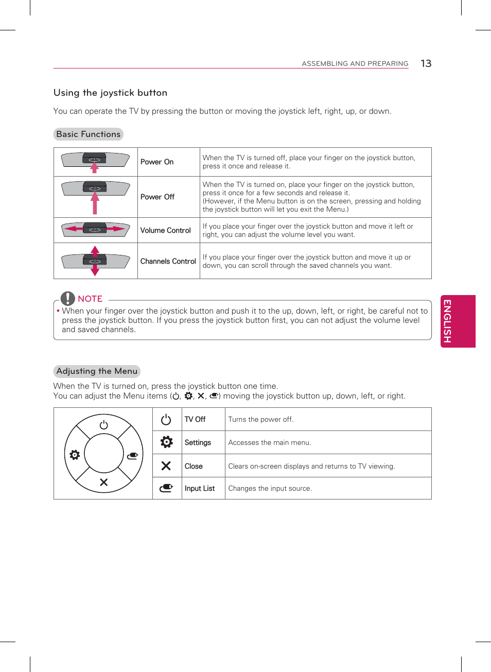 English, Using the joystick button | LG 50PB6650 User Manual | Page 13 / 28