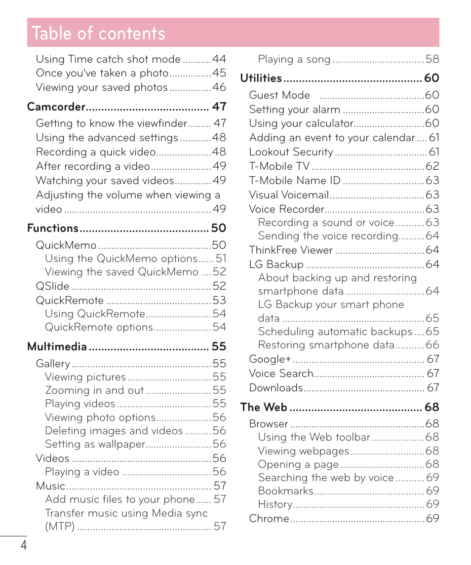 LG LGD415RD User Manual | Page 5 / 121