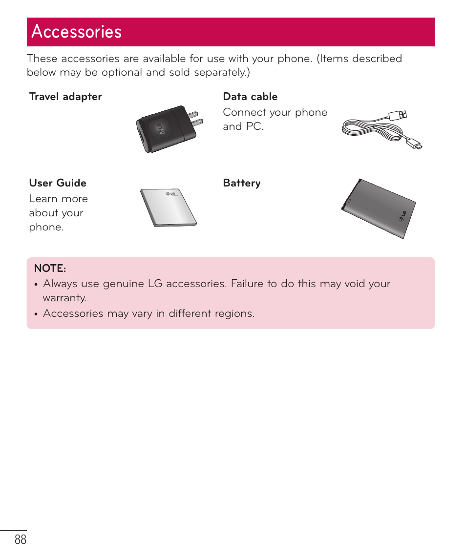 Accessories | LG LGD415RD User Manual | Page 89 / 121