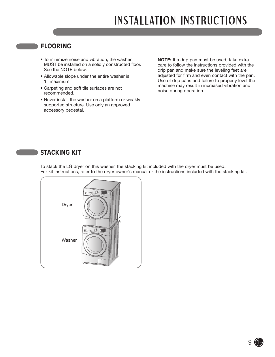 Flooring stacking kit | LG WM1377HW User Manual | Page 10 / 101