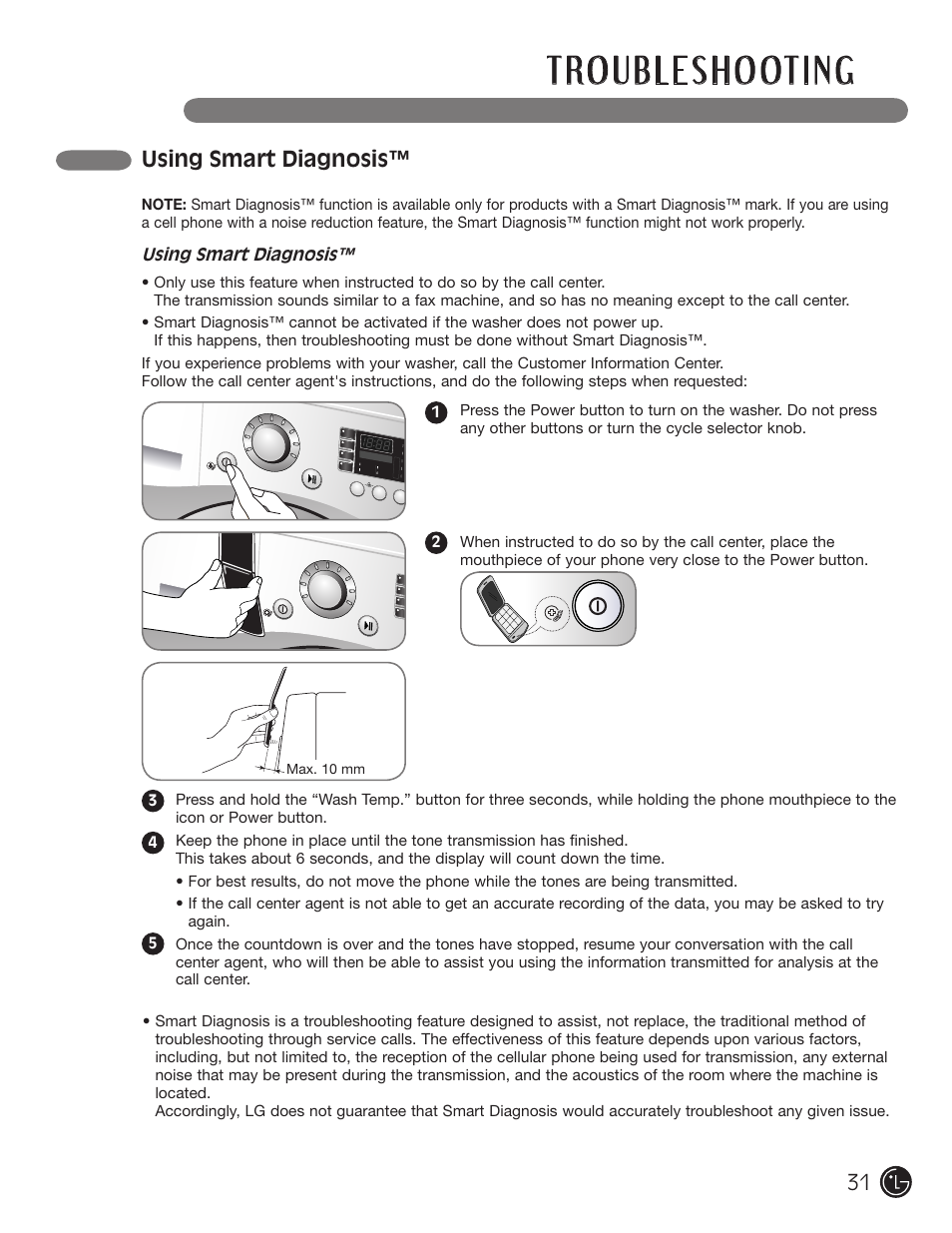 Using smart diagnosis | LG WM1377HW User Manual | Page 32 / 101
