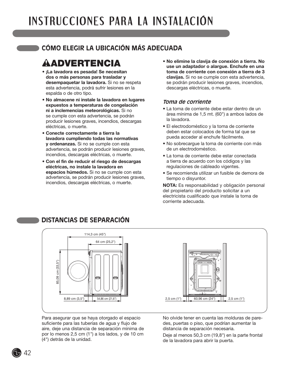 Wadvertencia | LG WM1377HW User Manual | Page 43 / 101
