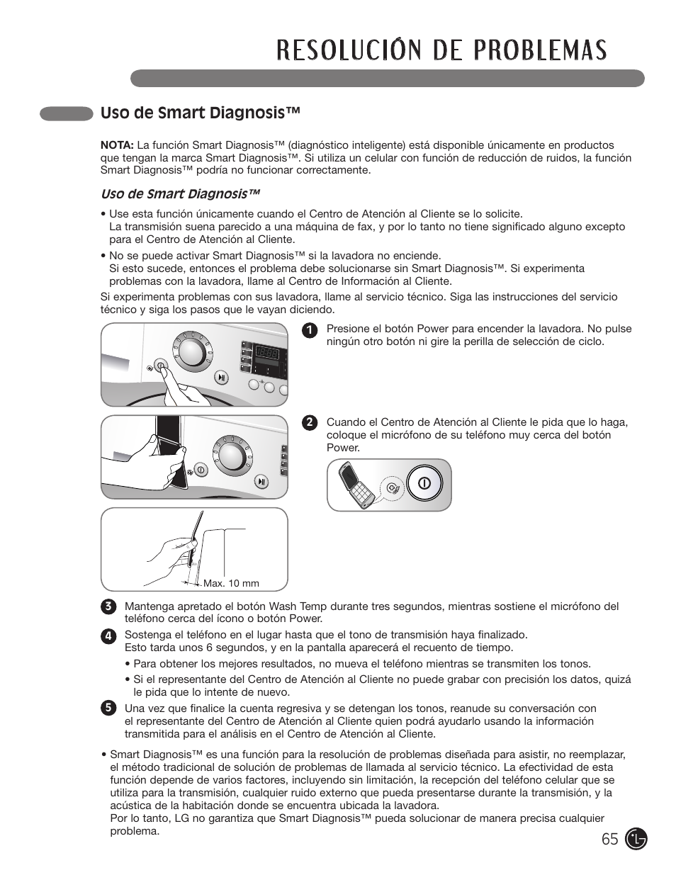 Uso de smart diagnosis | LG WM1377HW User Manual | Page 66 / 101