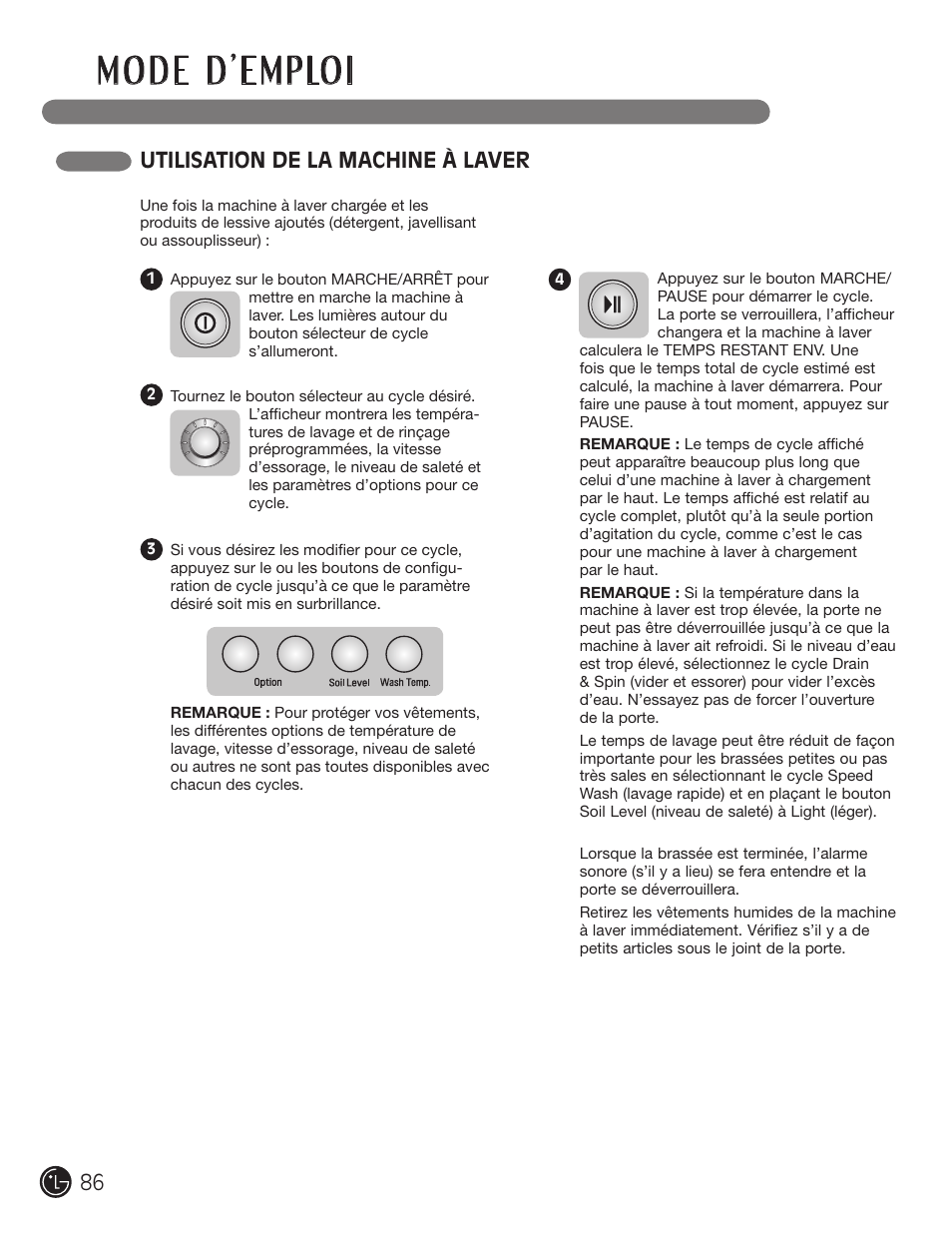 Utilisation de la machine à laver | LG WM1377HW User Manual | Page 87 / 101