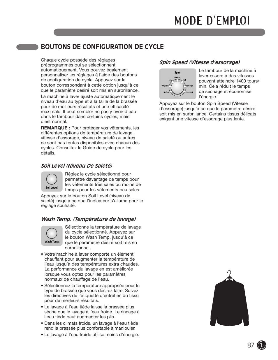 Boutons de configuration de cycle | LG WM1377HW User Manual | Page 88 / 101