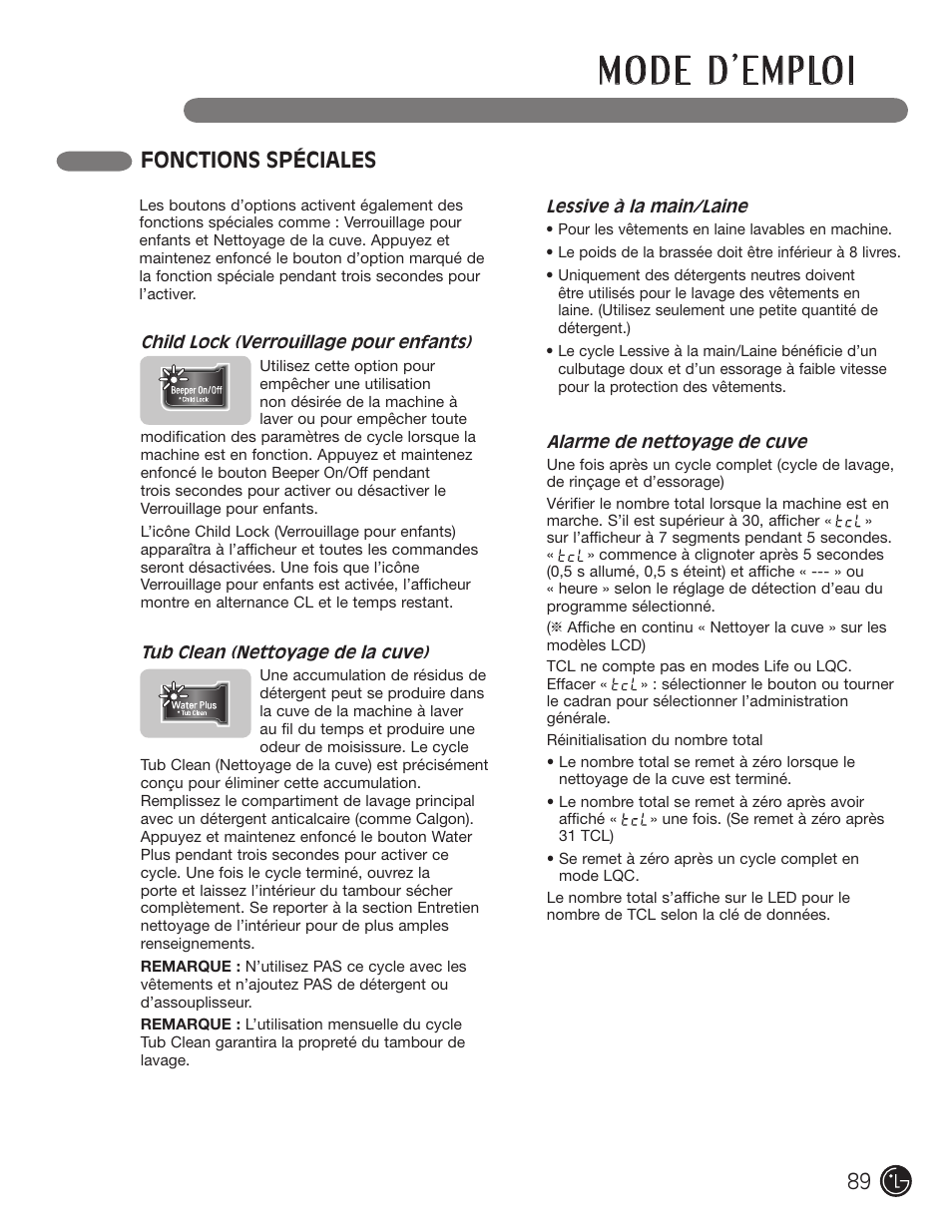 Fonctions spéciales | LG WM1377HW User Manual | Page 90 / 101