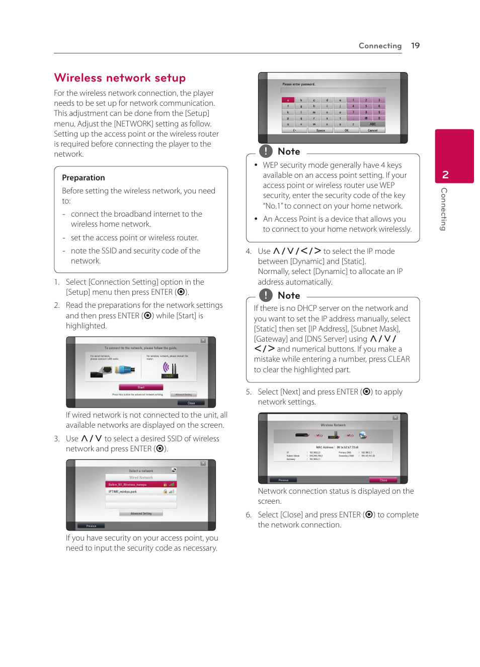 Wireless network setup, 19 – wireless network setup | LG BP330 User Manual | Page 19 / 62