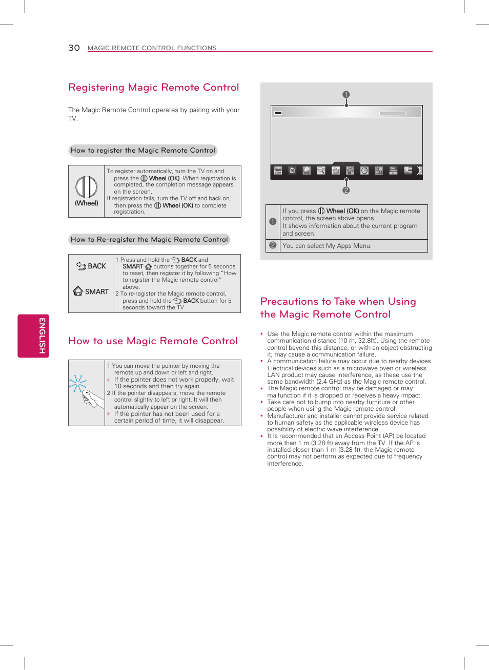 Registering magic remote control, How to use magic remote control | LG 50LA6970 User Manual | Page 30 / 52